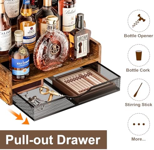 Yuzehuaza 3-Tier Liquor Display Shelf with Drawer