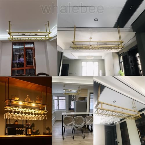 Whalebee Wine Glass Rack Ceiling Mount Gold Adjustable