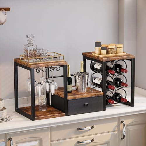 Homeiju Tabletop Wine Rack with Drawer and Glass Holder 1