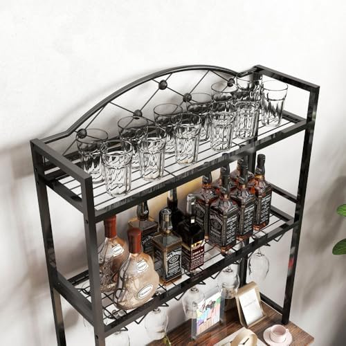 Yone Jx Je 3-Tier Wine Rack Bar Table with Storage