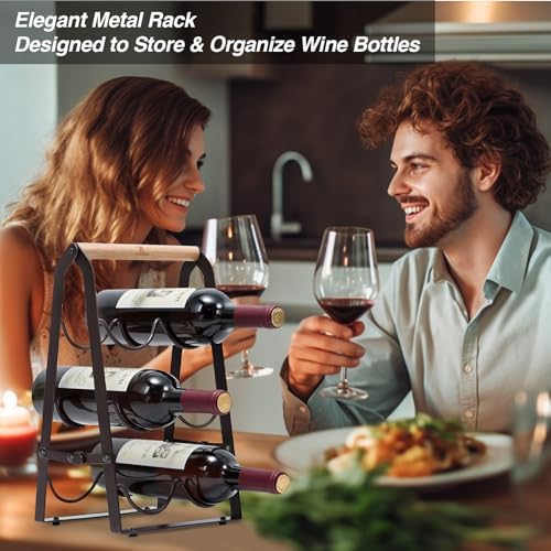 Decorelement 6 Bottle Wine Rack with Handle 3 Tier Collapsible