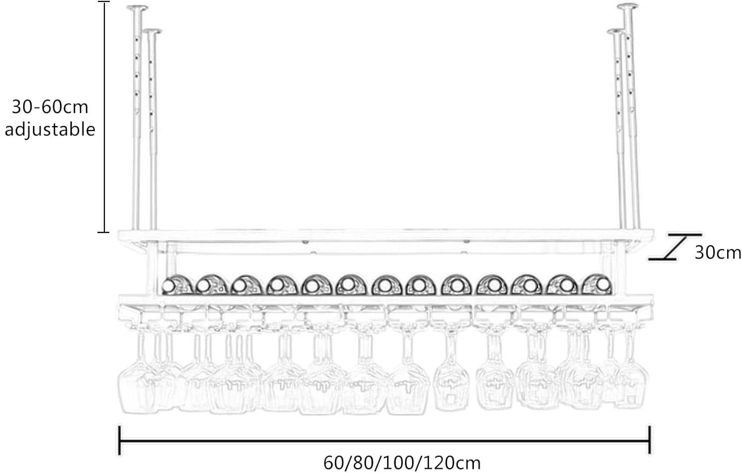 Adjustable Metal Ceiling Wine Rack with Lights