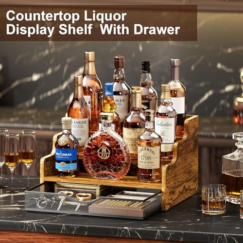 Yuzehuaza 3-Tier Liquor Display Shelf with Drawer
