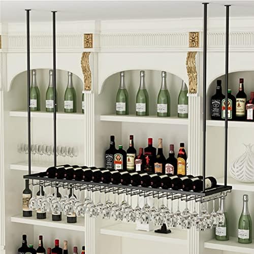 Ceiling Wine Rack Black Adjustable Floating Shelves for Kitchen and Bar