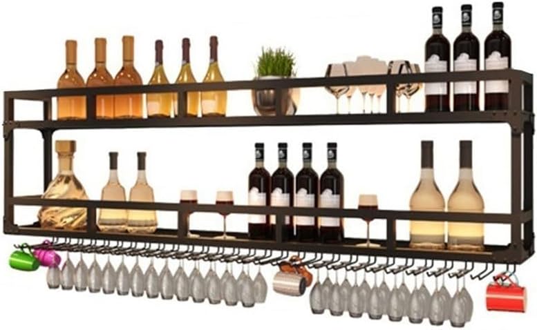 SilteD Wall Mounted Wine Rack with 2-Tier Metal Shelves