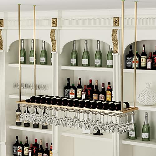 DASHADAO Gold Hanging Wine Glass Rack with Bottle Holder
