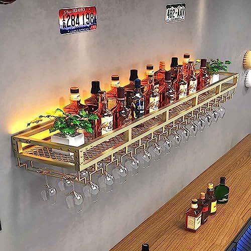 Gold Wall Wine Rack with LED and Glass Holder