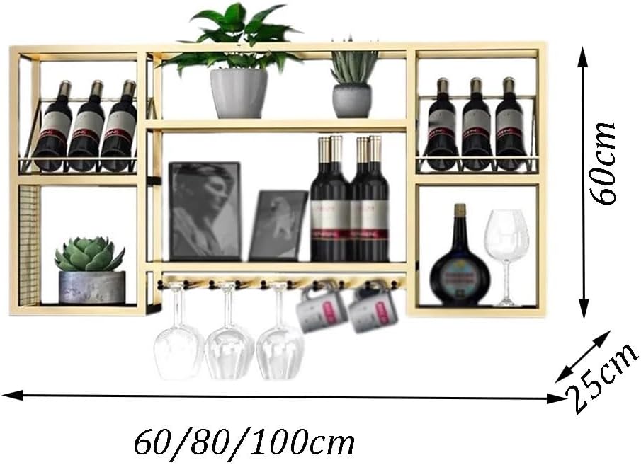 SilteD Wall-Mounted Wine Racks with Glass Holders - Black 60x25x60Cm