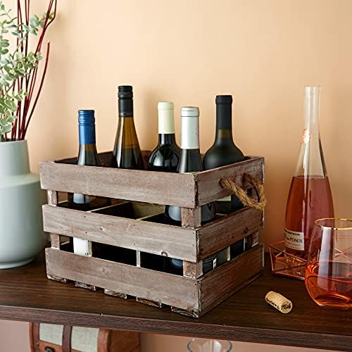 Twine Rustic Wine Bottle Holder Crate Dark Wood 6 Bottle Storage Rack
