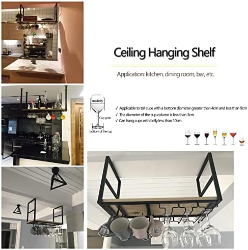 Ceiling Hanging Shelf Wine Rack with Glass Holder and Pot Pan Rack