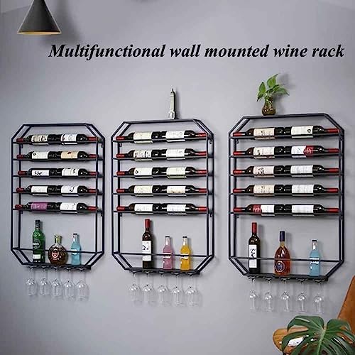Wall Mounted Wine Rack with Glass Holder Black 70x85x100cm