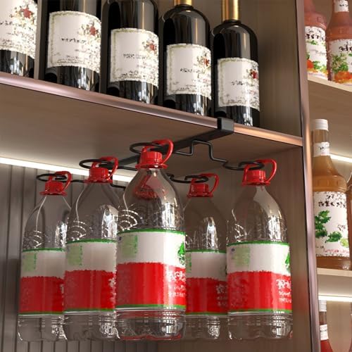 Wine Glass Holder Under Shelf Black Metal 6 Hooks