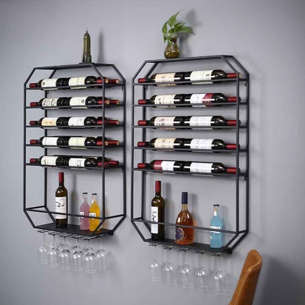 Wall Mounted Wine Rack with Glass Holder Black 70x85x100cm
