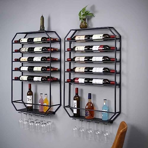 Wall Mounted Wine Rack with Glass Holder Black 70x85x100cm
