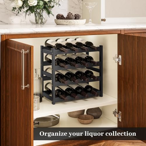 AUGOHCMIL 4-Tier Bamboo Wine Rack Black 1