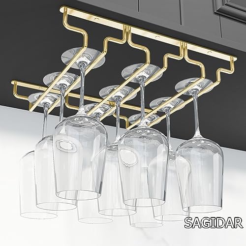 SAGIDAR Stainless Steel Wine Glass Organizer Under Cabinet Stemware Rack