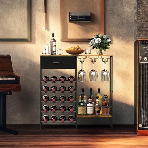 MOOACE Freestanding Wine Rack with Storage Glass Holder