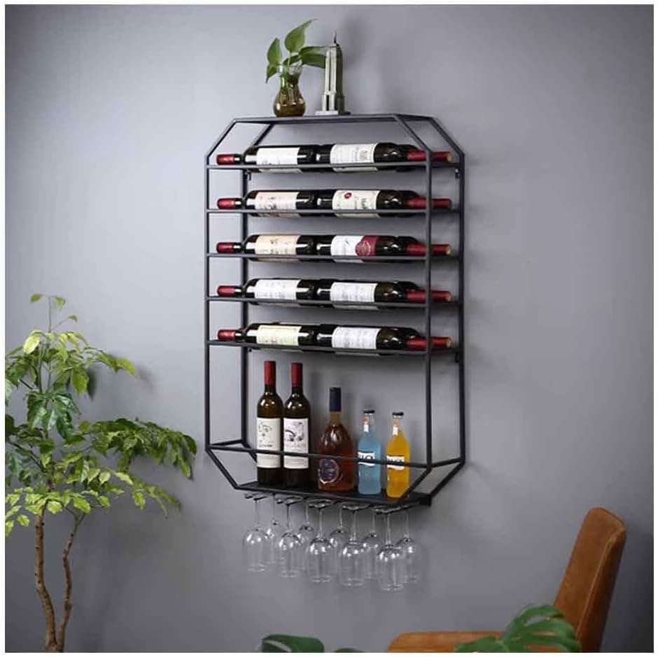 Wall Mounted Wine Rack with Glass Holder Black 70x85x100cm