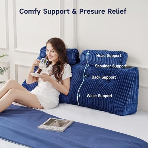 Z-hom King Size Pillow Headboard with 2 Roll Pillows Blue
