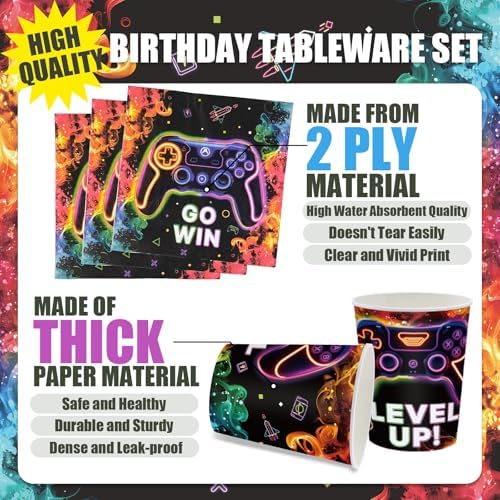 168 Pcs Neon Video Game Plates Napkins Set