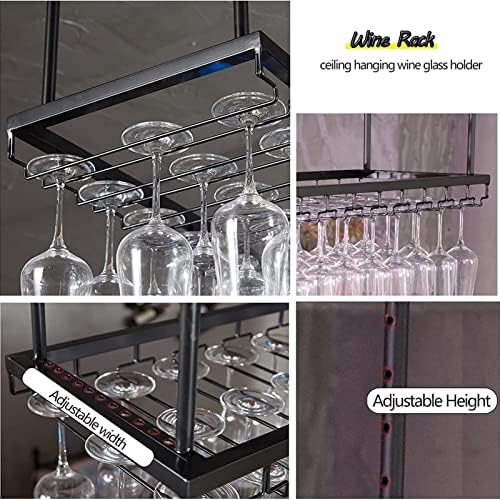 Adjustable Wall-Mounted Wine Glass Rack 118-236In Black Metal Ceiling Holder