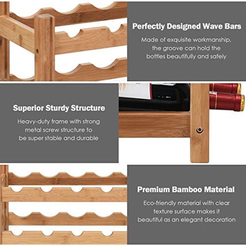 COSTWAY 12-Bottle Bamboo Wine Rack Free Standing