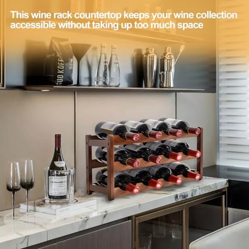 RUIQINQI 12 Bottle Wooden Wine Rack with 3 Tiers