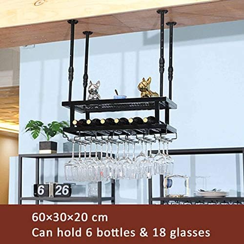 Ceiling Wine Rack Black Adjustable 60cm Wall Mounted