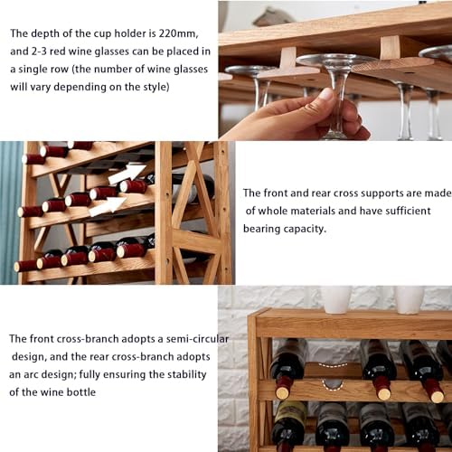 JSWHYBD Oak Wine Rack Freestanding 35 Bottles 12 Glasses