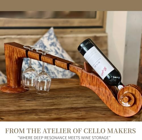 Violin-Inspired Solid Wood Wine Rack - 4 Bottles 4 Glasses 1