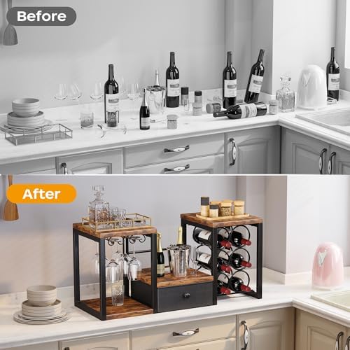 Homeiju Tabletop Wine Rack with Drawer and Glass Holder 1