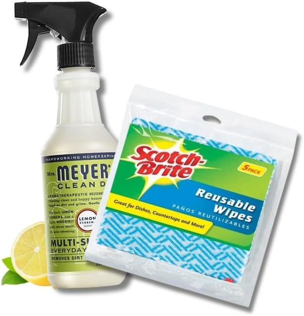 Mrs Meyers Cleaning Spray 5 Reusable Wipes Bundle - 16oz