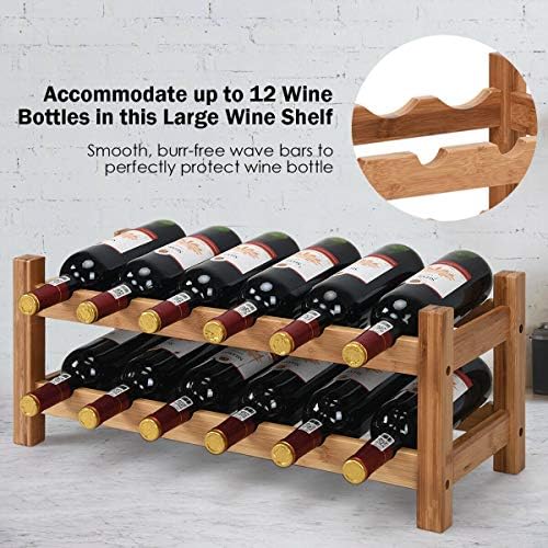 COSTWAY 12-Bottle Bamboo Wine Rack Free Standing