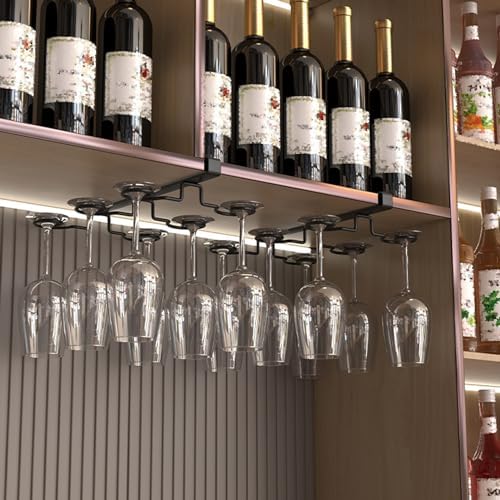 Wine Glass Holder Under Shelf Black Metal 6 Hooks