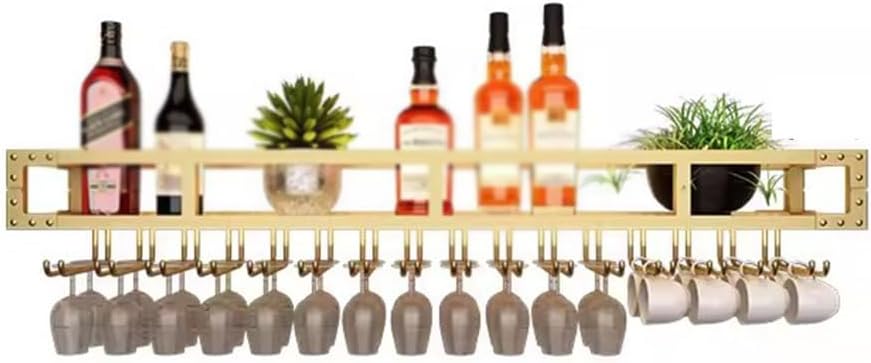 SilteD Industrial Wall-Mounted Wine Rack with Glass Holder and LED Light