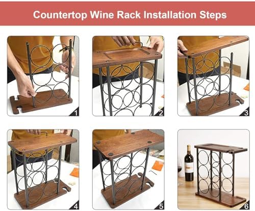 Gold Metal Wine Rack with 6 Bottles and 2 Goblets