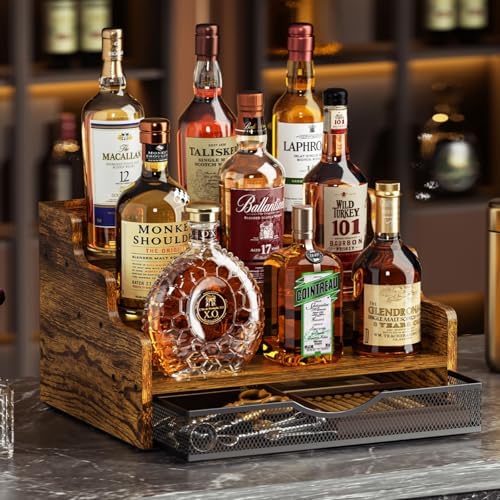 Yuzehuaza 3-Tier Liquor Display Shelf with Drawer