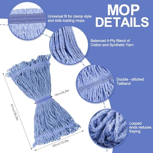 BAYAGIN 6 Pack Heavy Duty Blue Mop Head Replacement for Rubbermaid