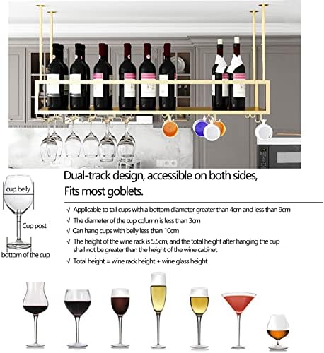 Suuim Gold Wine Glass Rack Ceiling Holder for Kitchen and Bar