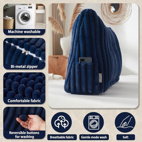 AmyWtb Headboard Pillow with Neck Roll Pillow Blue 39x8x20 Inches