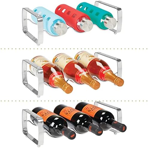 mDesign 3 Bottle Metal Wine Rack - 4 Pack Chrome