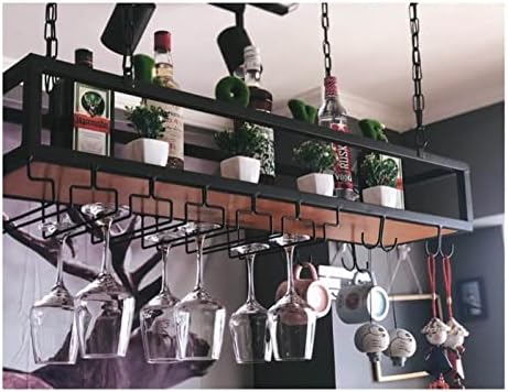 ZJDYDY Adjustable Ceiling Wine Rack and Glass Holder Black