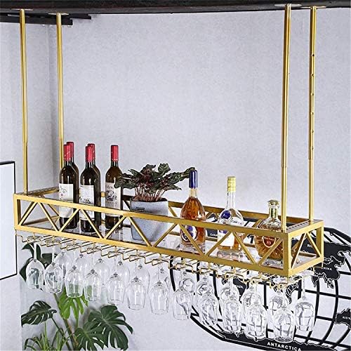 Adjustable Wrought Iron Wall-Mounted Wine Rack with Glass Holder