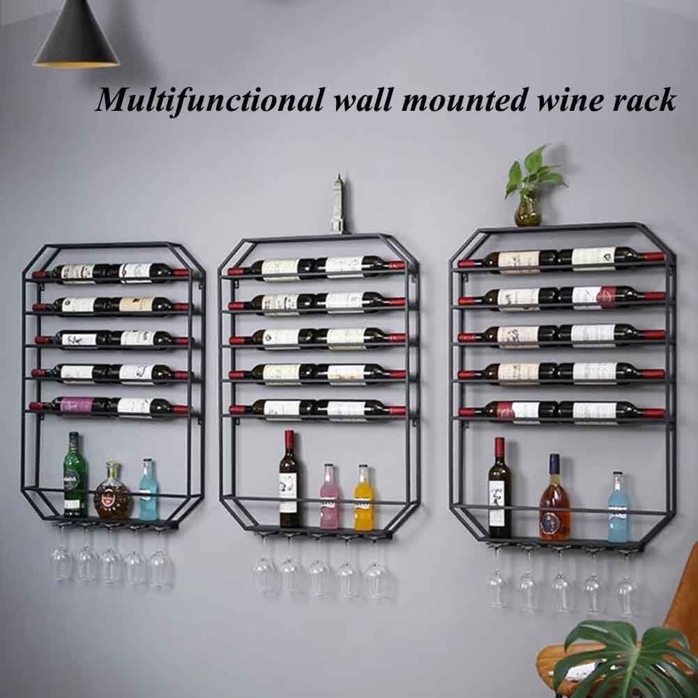 Wall Mounted Wine Rack with Glass Holder Black 70x85x100cm