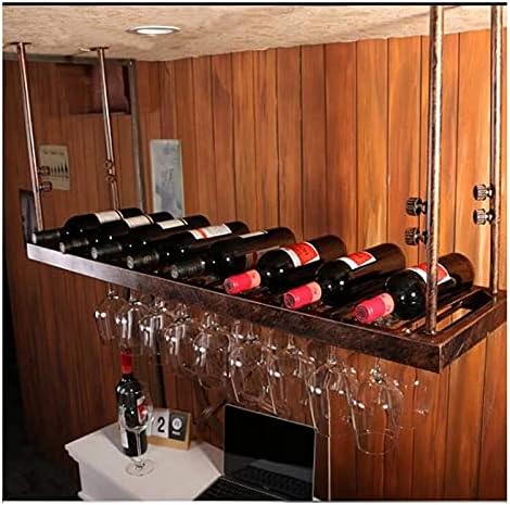 Ceiling Hanging Wine Rack with Glass Holder Shelf Tall and Space-Saving Design