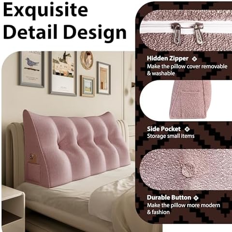 Homecozy Bed Wedge Pillow Headboard - Light Pink Velvet 39IN