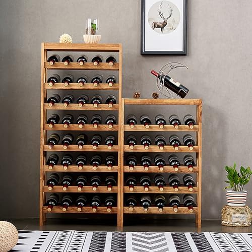 JSWHYBD Oak Wine Rack Freestanding 35 Bottles 12 Glasses