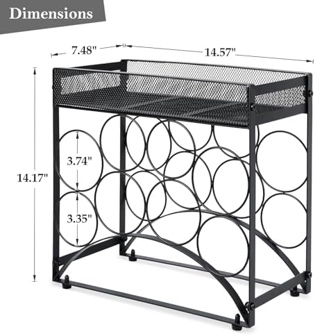 NOBLEMOOD 8 Bottles Tabletop Wine Rack Stand with Storage Basket
