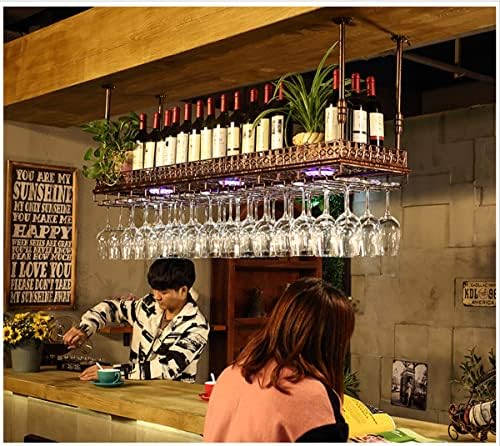 Adjustable Metal Ceiling Wine and Glass Rack - Industrial Style
