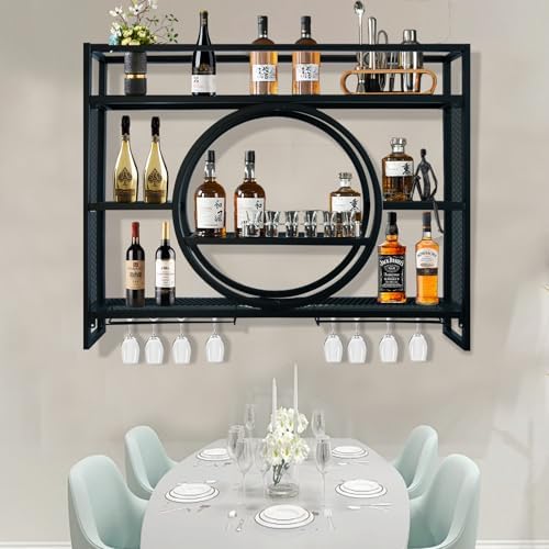 Bakufu 3 Tier Wall-Mounted Wine Rack with Stemware Holder 1